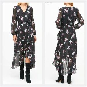 Banana Republic NWOT Floral Ruffle Maxi Dress Hi Lo Hem Sheer Long Sleeve size 4